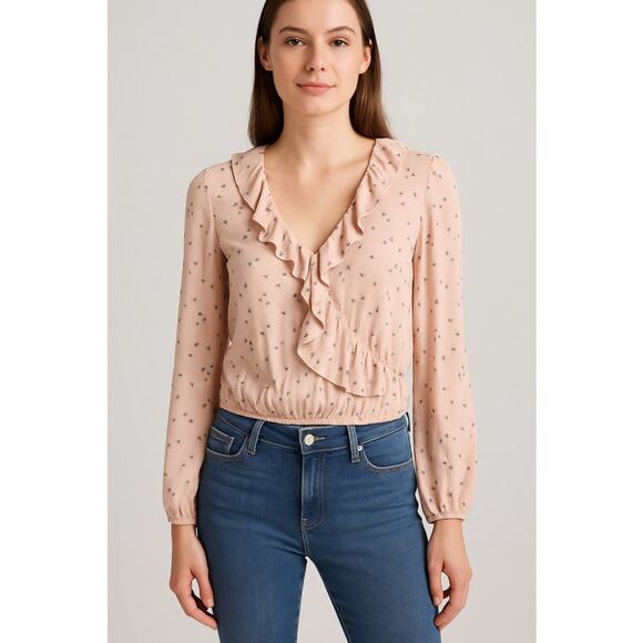 Romantic Cottagecore Ruffle Blouse Blush Floral Paige XS - Picture 1 of 5